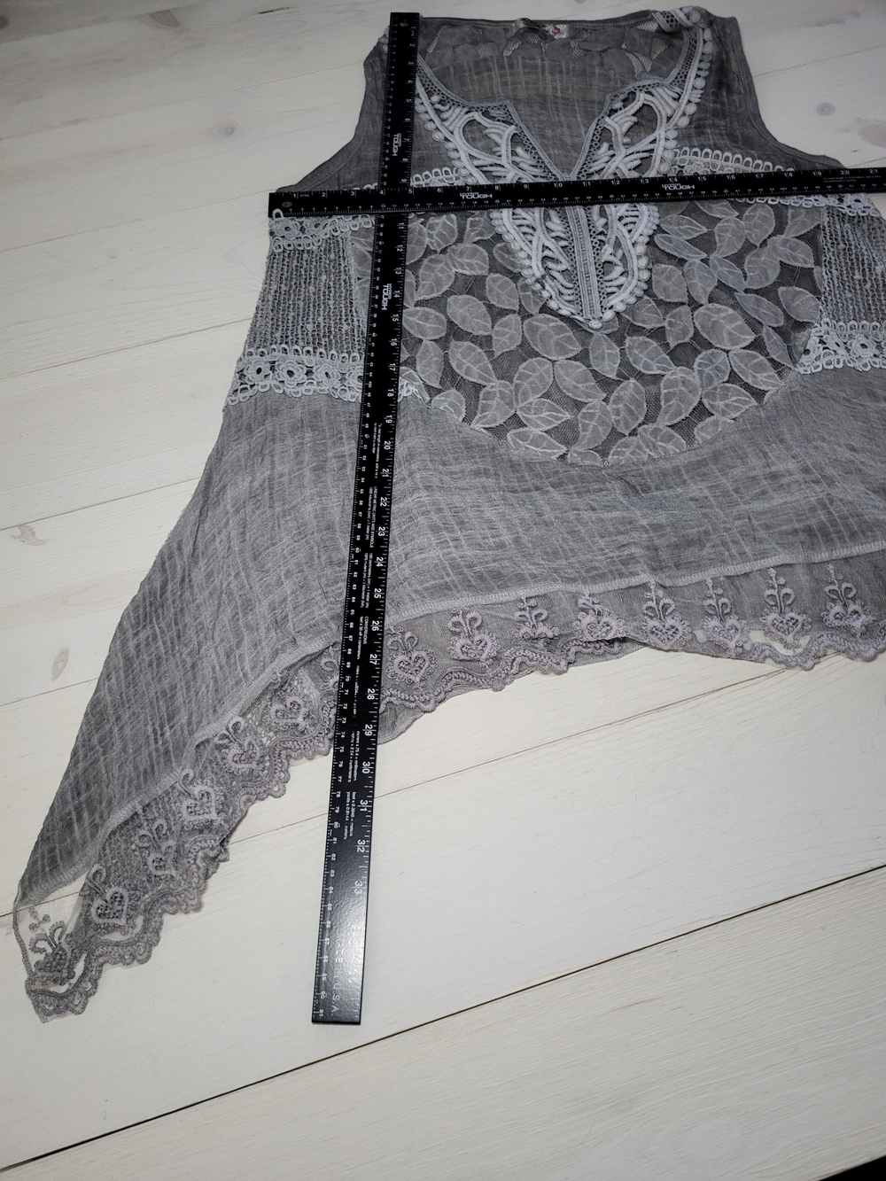 India Boutique Top Cotton Crinkle Lace Asymetrical Hem Tunic Flowy Cotton BOHO. - Picture 9 of 9